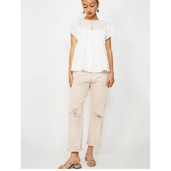$669 R13 BOYFRIEND CROPPED JEAN. IN PEYTON PINK - Picture 1 of 14
